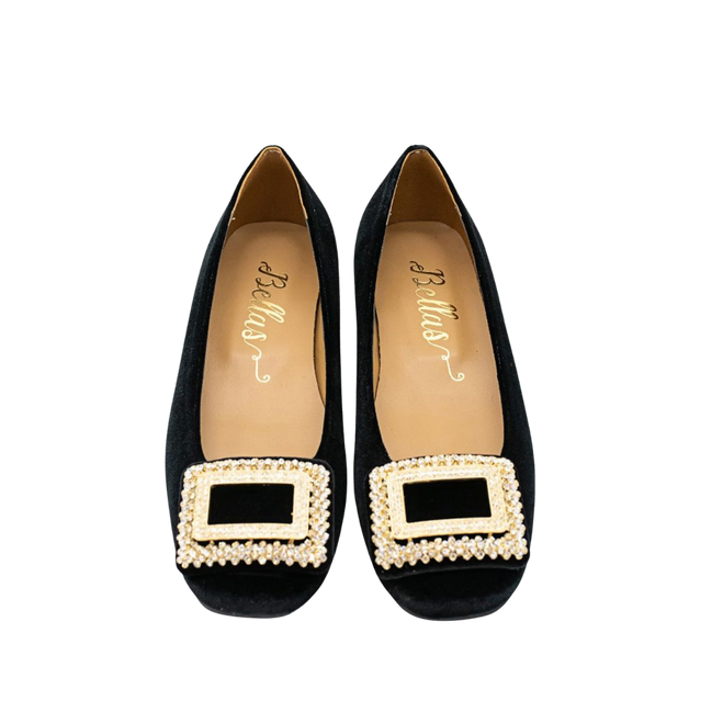 Velvet Ballerina with Crystal Buckle Black