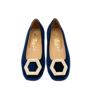 Velvet Ballerina with Crystal Buckle Blu