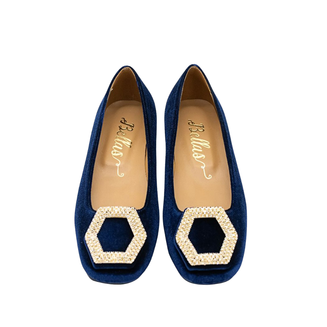 Velvet Ballerina with Crystal Buckle Blu
