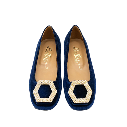 Velvet Ballerina with Crystal Buckle Blu