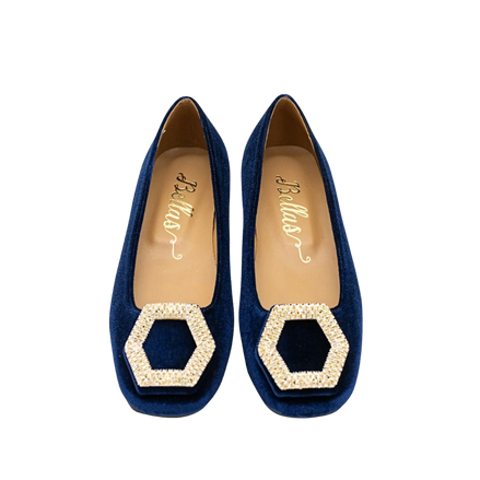 Velvet Ballerina with Crystal Buckle Blu