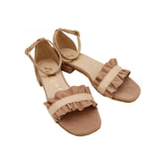 Pink Suede Ruffle Sandals