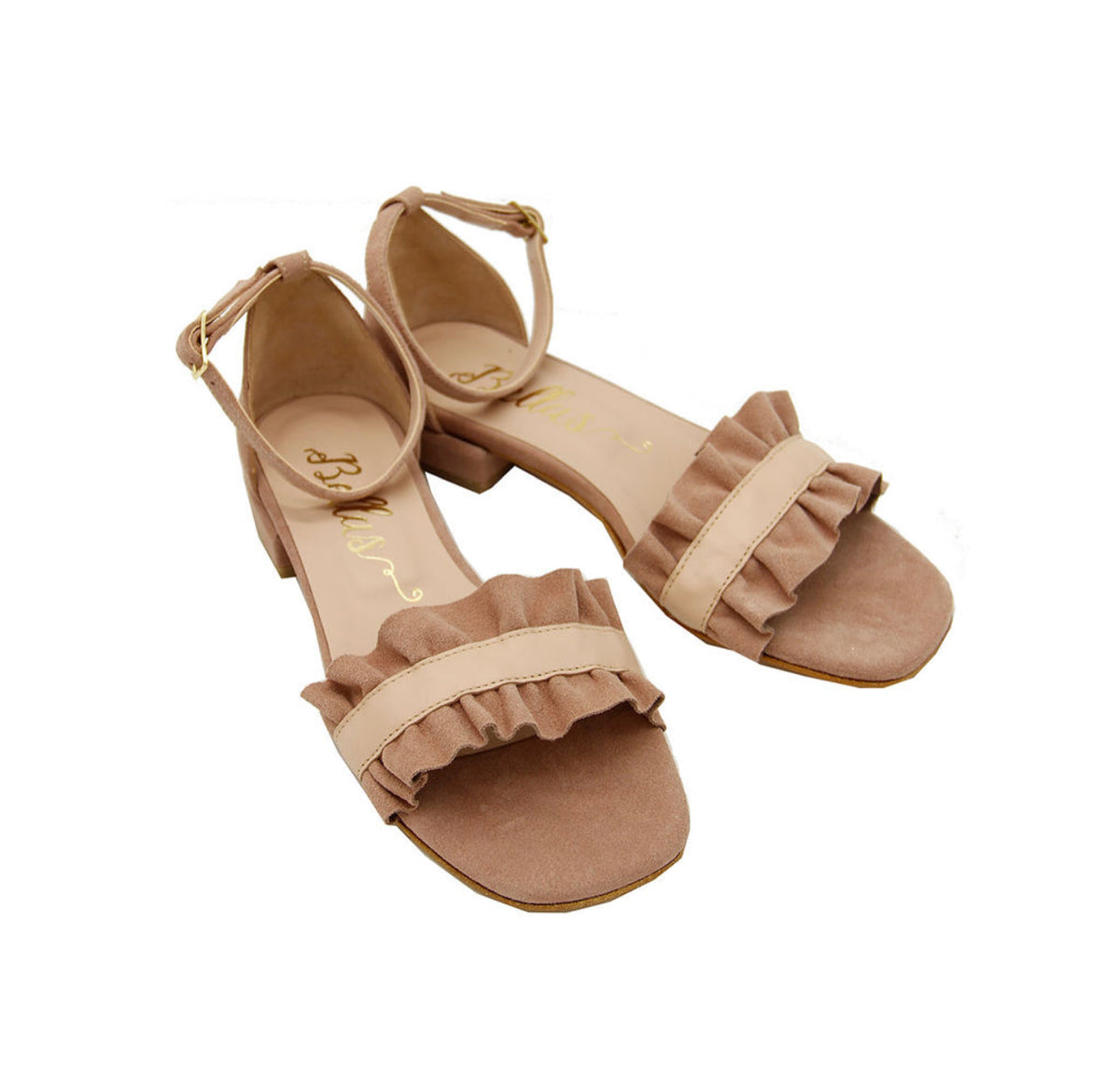 Pink Suede Ruffle Sandals