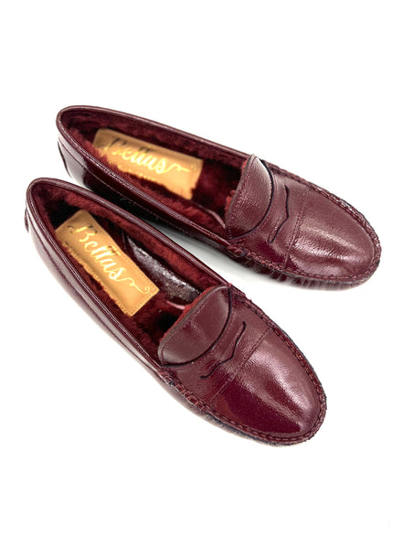Patent Moccasin Bordo Shearling Lined