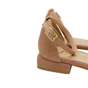 Pink Suede Ruffle Sandals