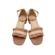 Pink Suede Ruffle Sandals