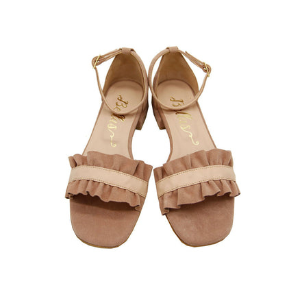Pink Suede Ruffle Sandals