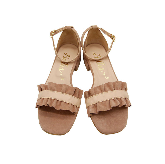 Pink Suede Ruffle Sandals