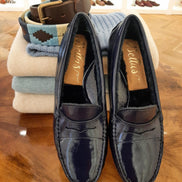 Patent Moccasin Blu Shearling Lined