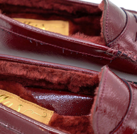 Patent Moccasin Bordo Shearling Lined